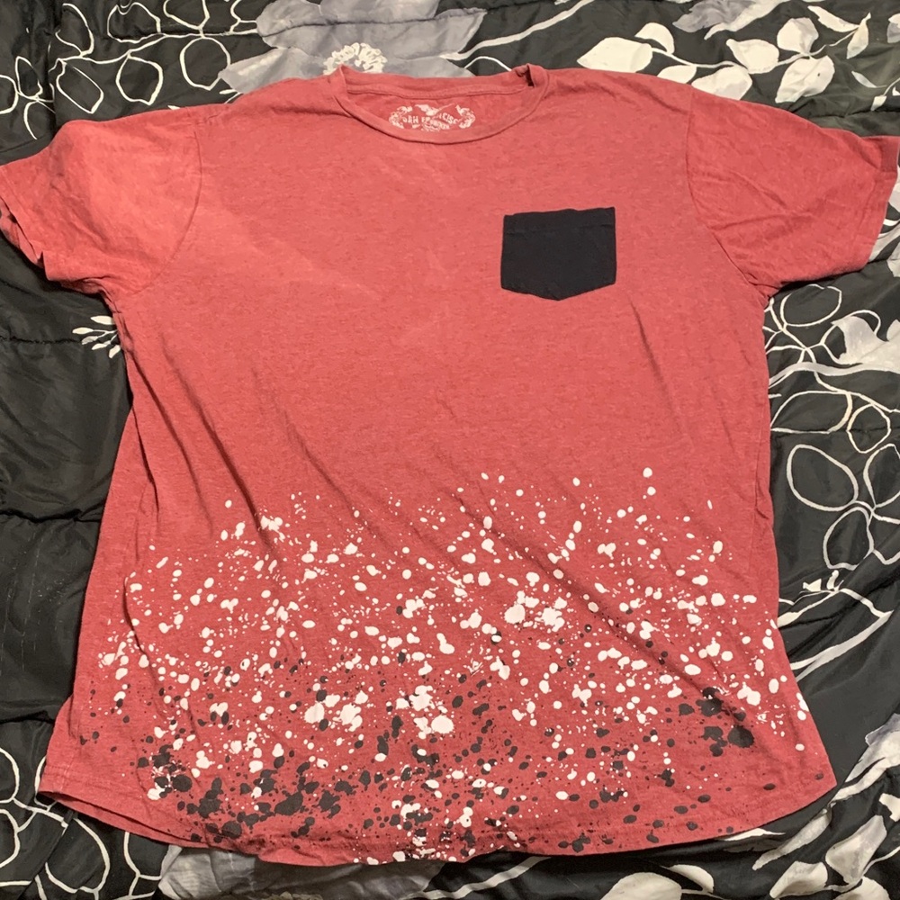 Men's Red Pocket Tee with Paint-Splatter Detail